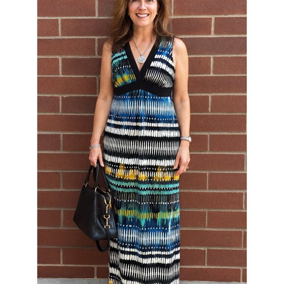 Womens Size Large V-Neckline Sleeveless Maxi Dress With Abstract Pattern - Picture 3 of 8